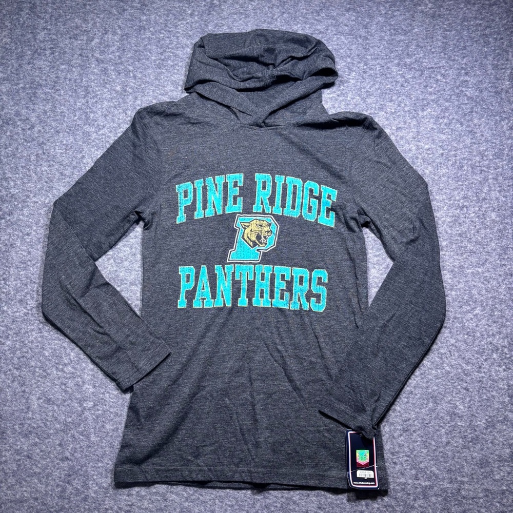 Pine Ridge Panthers Charcoal Hooded Tee with Teal Logo